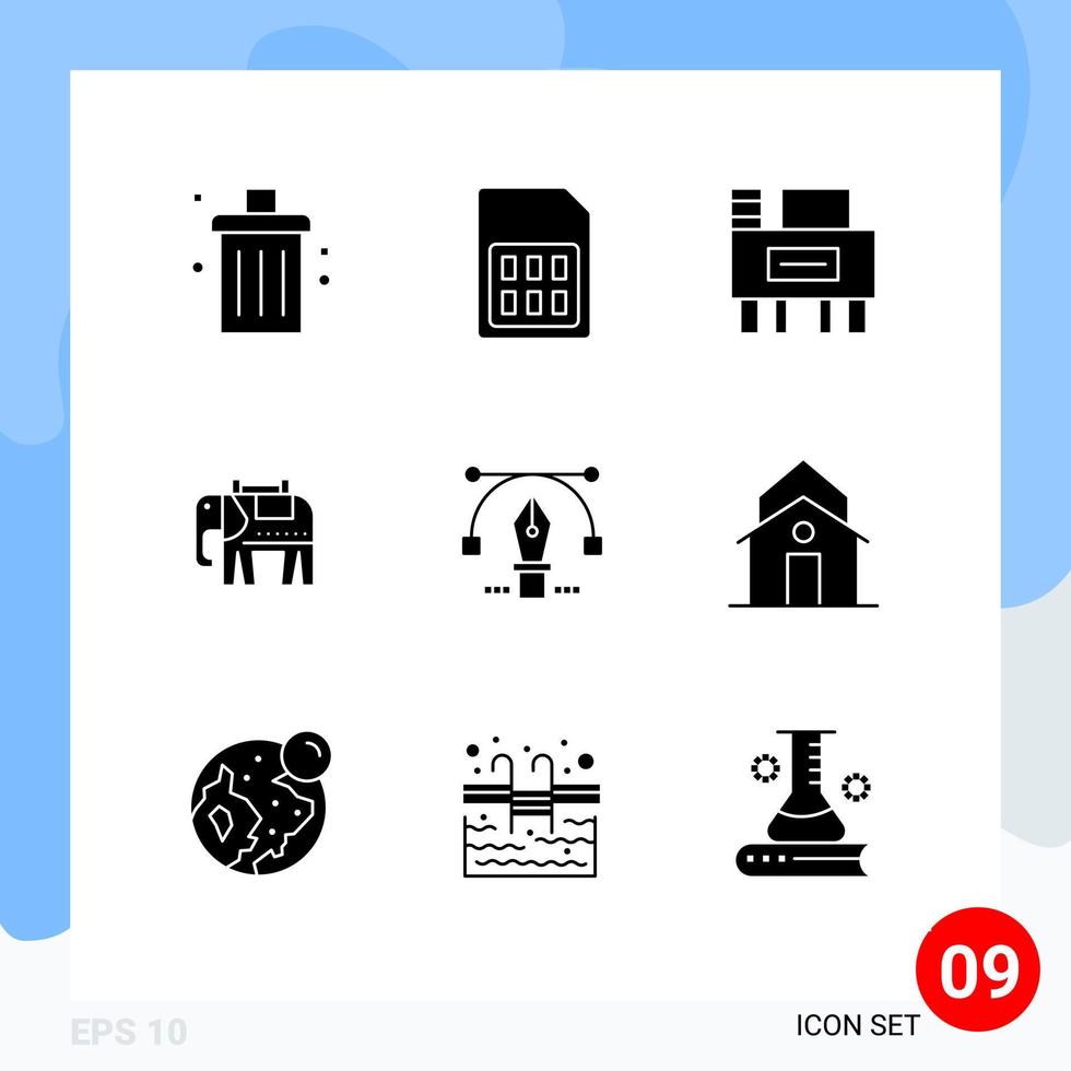 9 Universal Solid Glyphs Set for Web and Mobile Applications pencil usa sim american school Editable Vector Design Elements