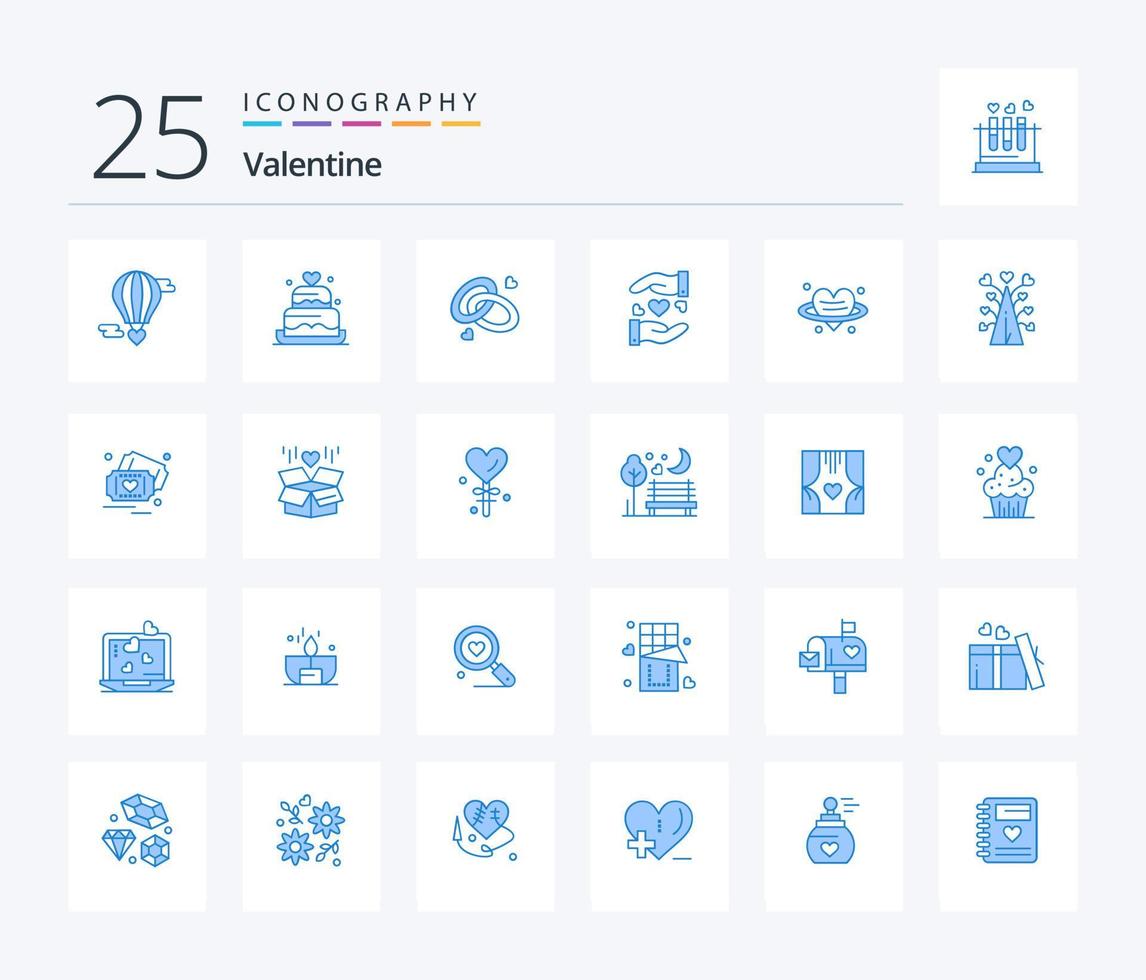 Valentine 25 Blue Color icon pack including wedding. sharing. wedding. love. engagment ring vector