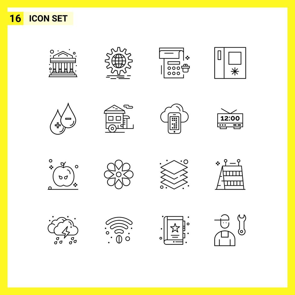 Outline Pack of 16 Universal Symbols of liquid blood calendar side by side fridge Editable Vector Design Elements