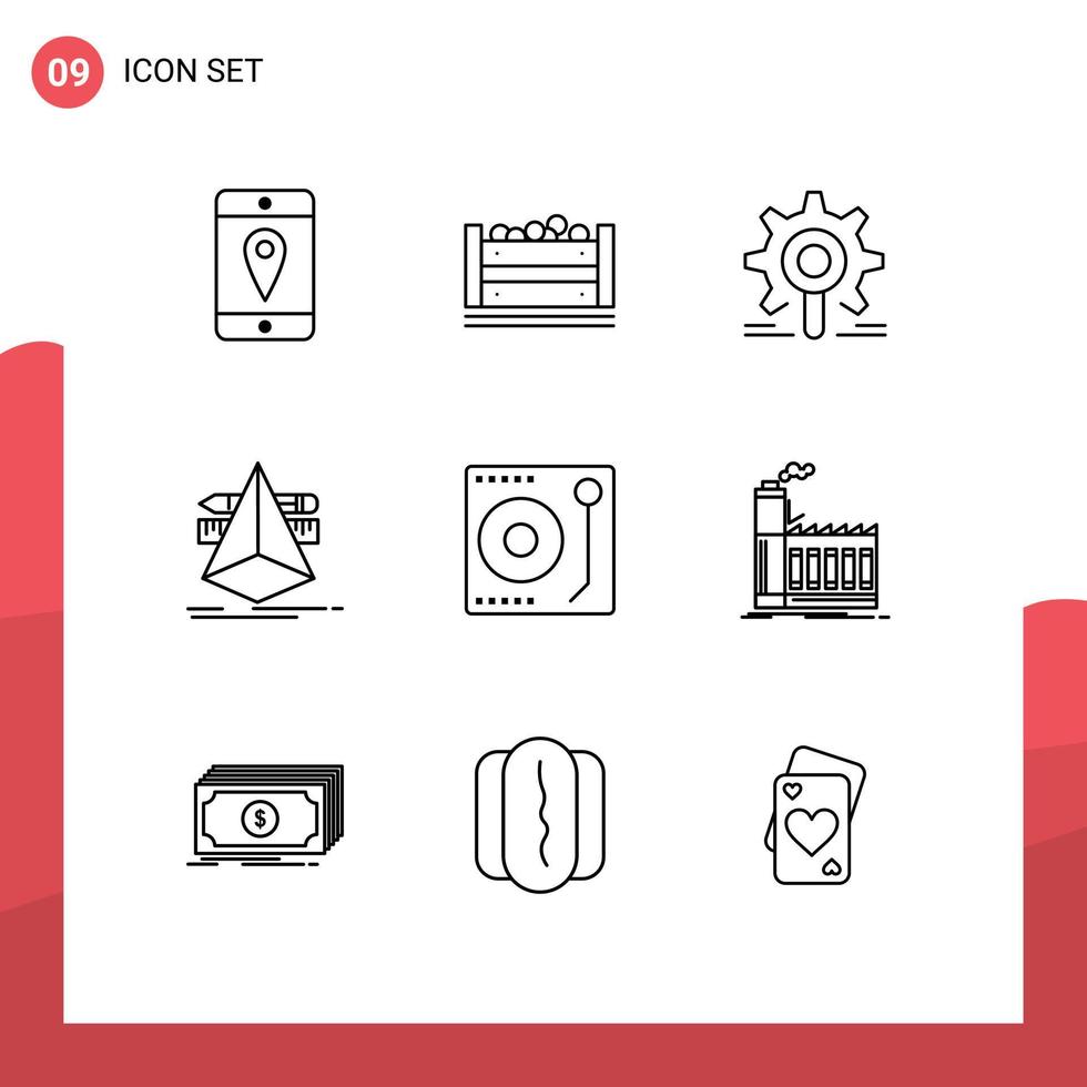 Universal Icon Symbols Group of 9 Modern Outlines of media tools gear sketch design Editable Vector Design Elements