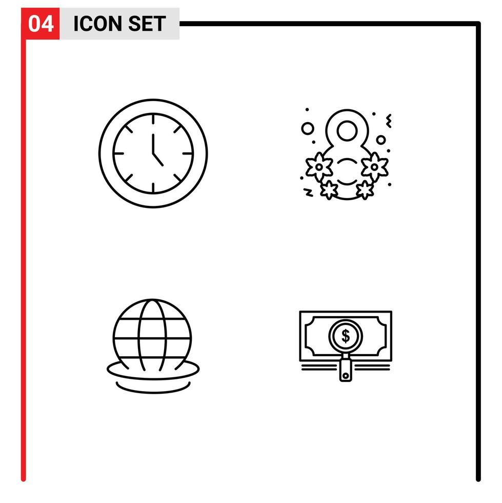 User Interface Pack of 4 Basic Filledline Flat Colors of clock globe time female world Editable Vector Design Elements