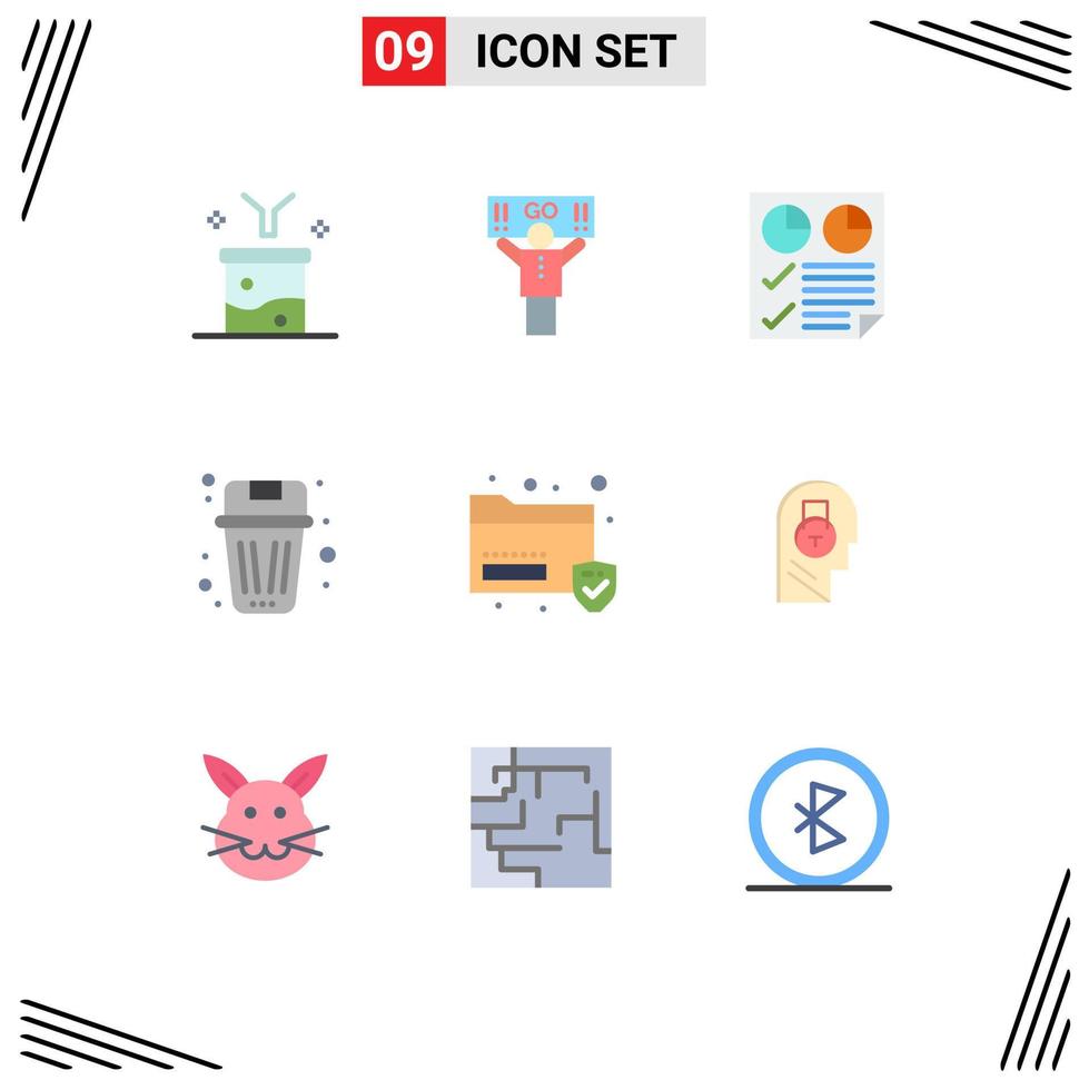 Modern Set of 9 Flat Colors Pictograph of garbage been supporter basket report Editable Vector Design Elements