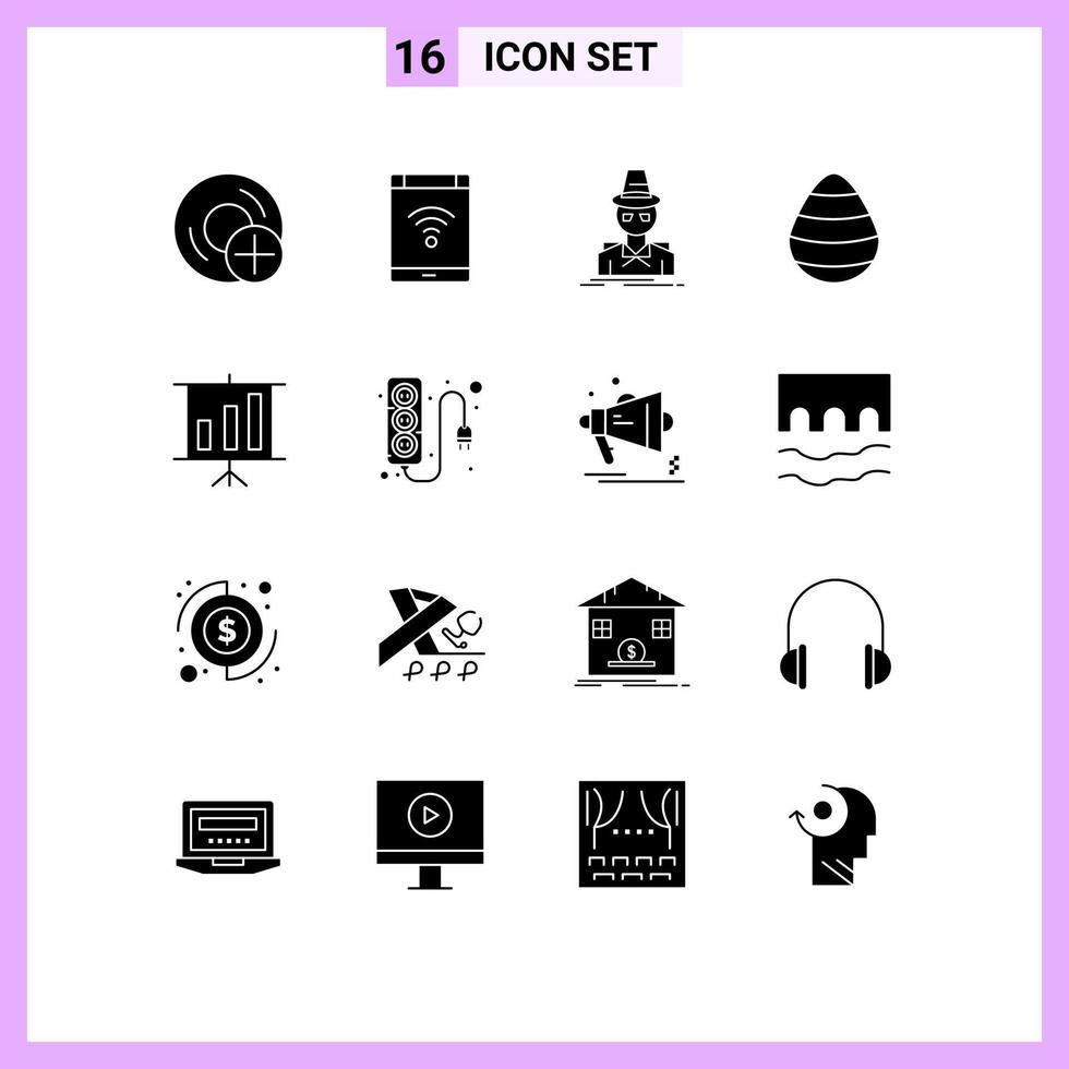 Modern Set of 16 Solid Glyphs Pictograph of nature easter phone thief incognito Editable Vector Design Elements