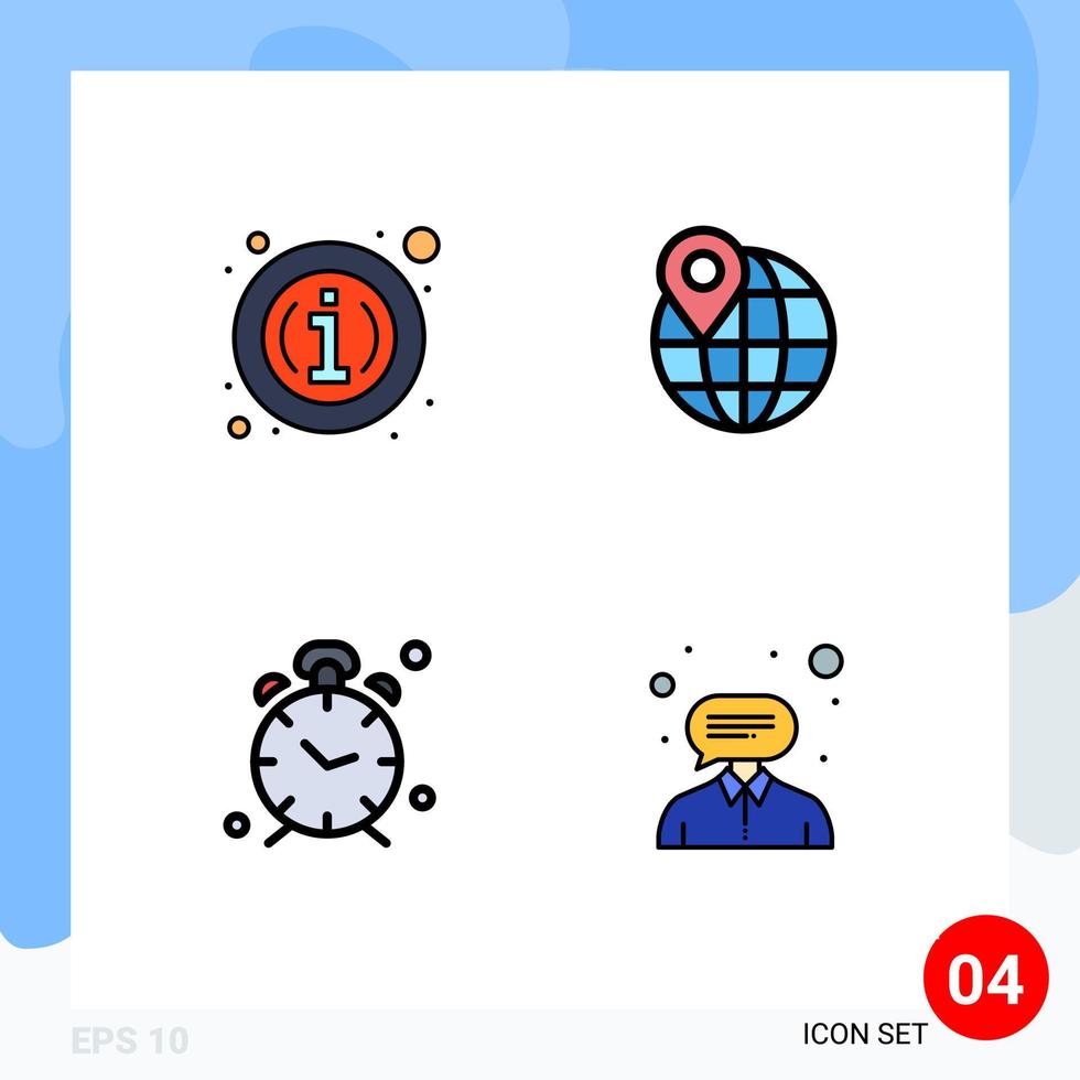 conjunto de 4 iconos de interfaz de usuario modernos signos de símbolos para elementos de diseño de vector editables de alerta de pin de información de reloj