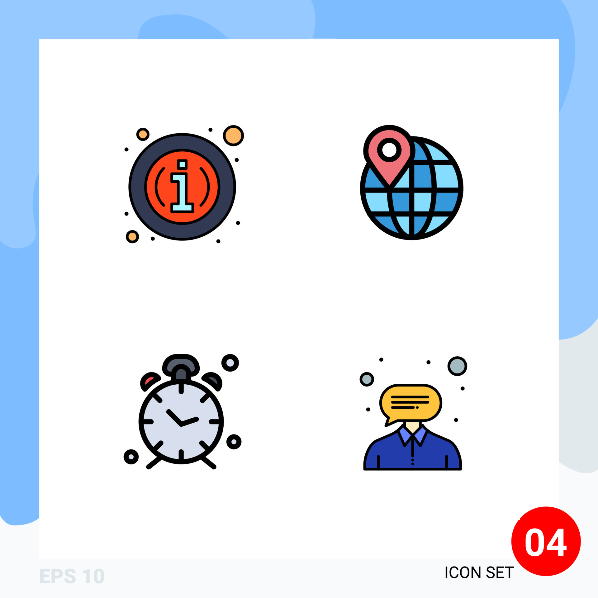 Set of 4 Modern UI Icons Symbols Signs for about clock information pin