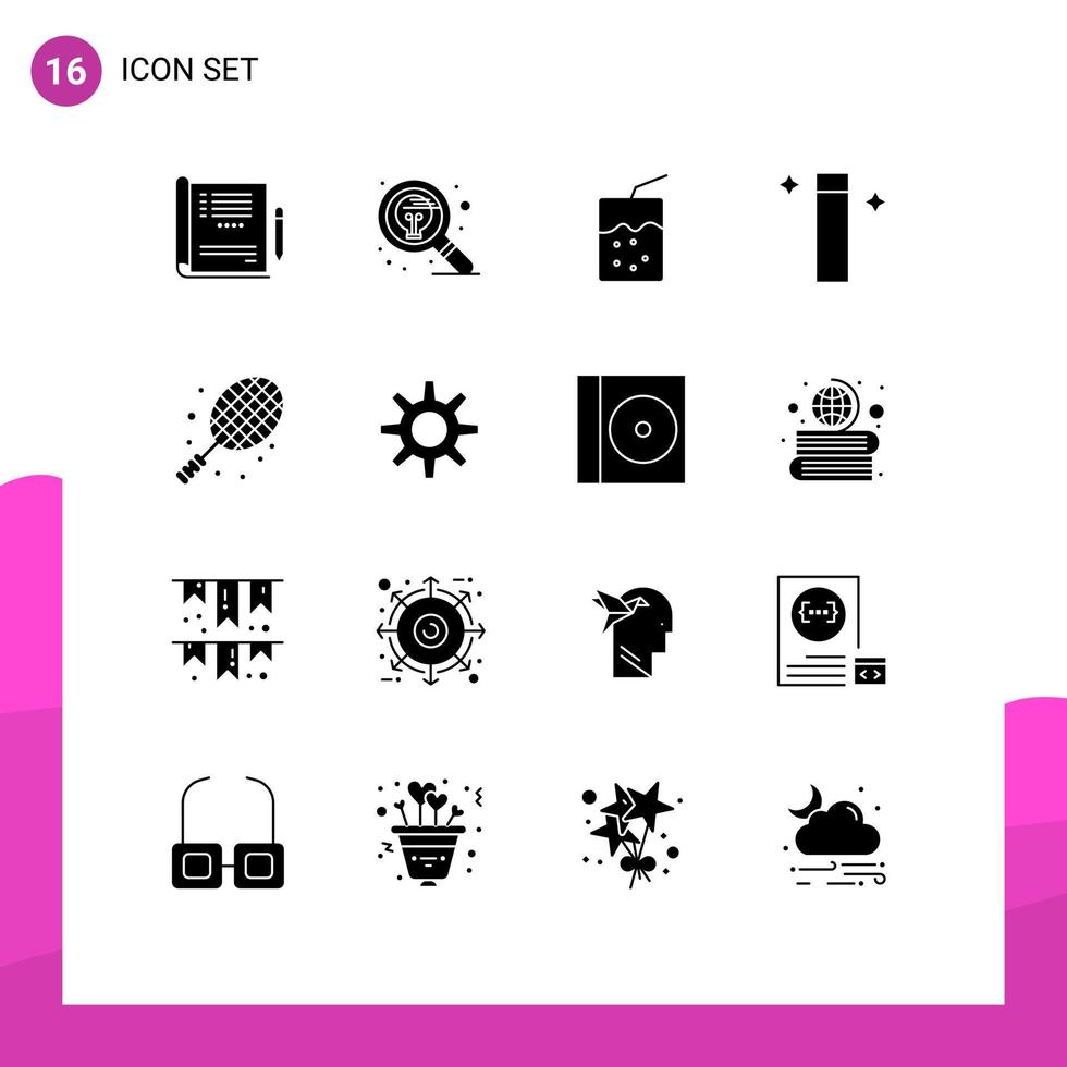 16 User Interface Solid Glyph Pack of modern Signs and Symbols of sport ball thinking wizard magic Editable Vector Design Elements