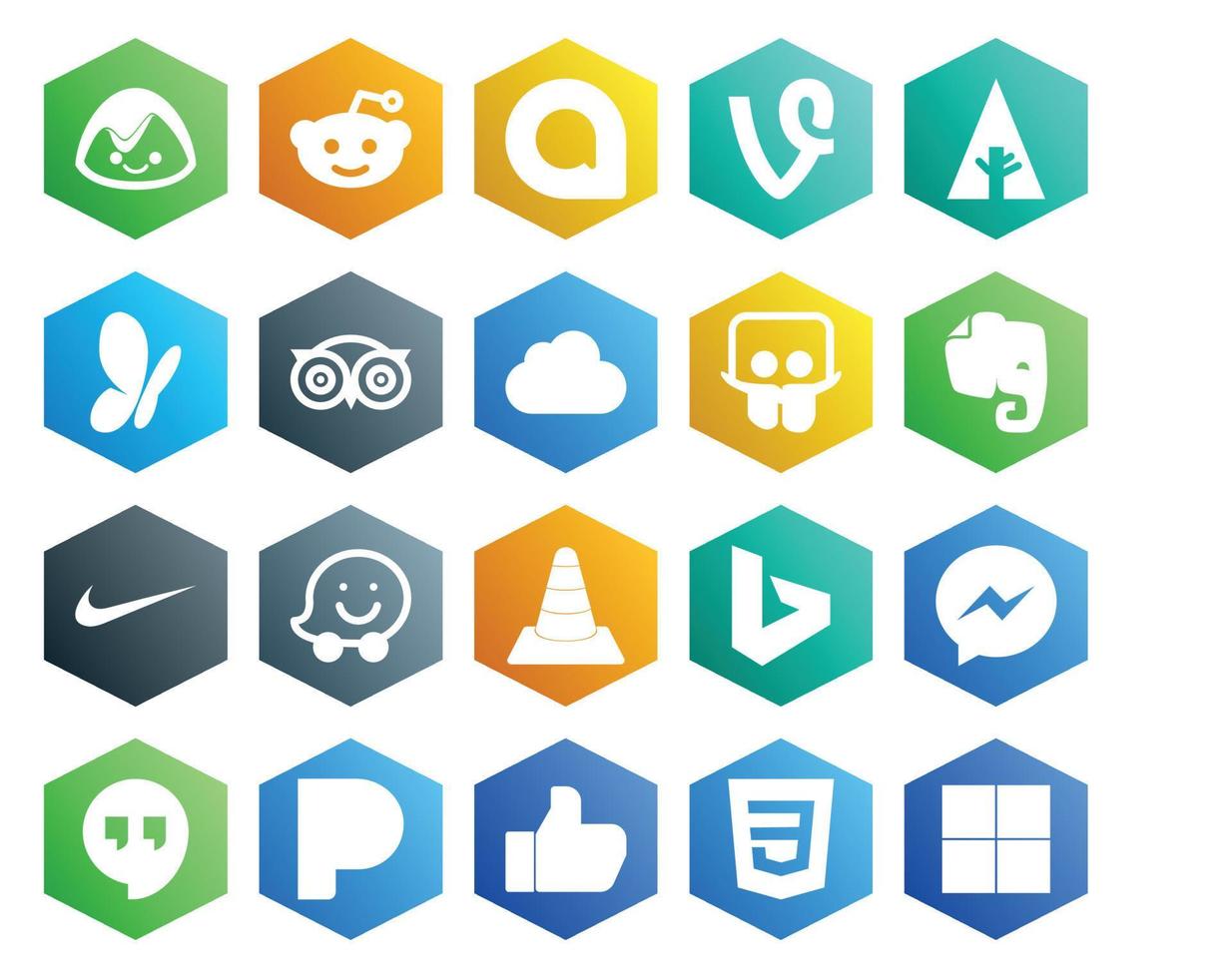 20 Social Media Icon Pack Including messenger player icloud media waze vector