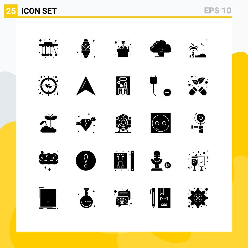 Universal Icon Symbols Group of 25 Modern Solid Glyphs of beach download conference file access Editable Vector Design Elements
