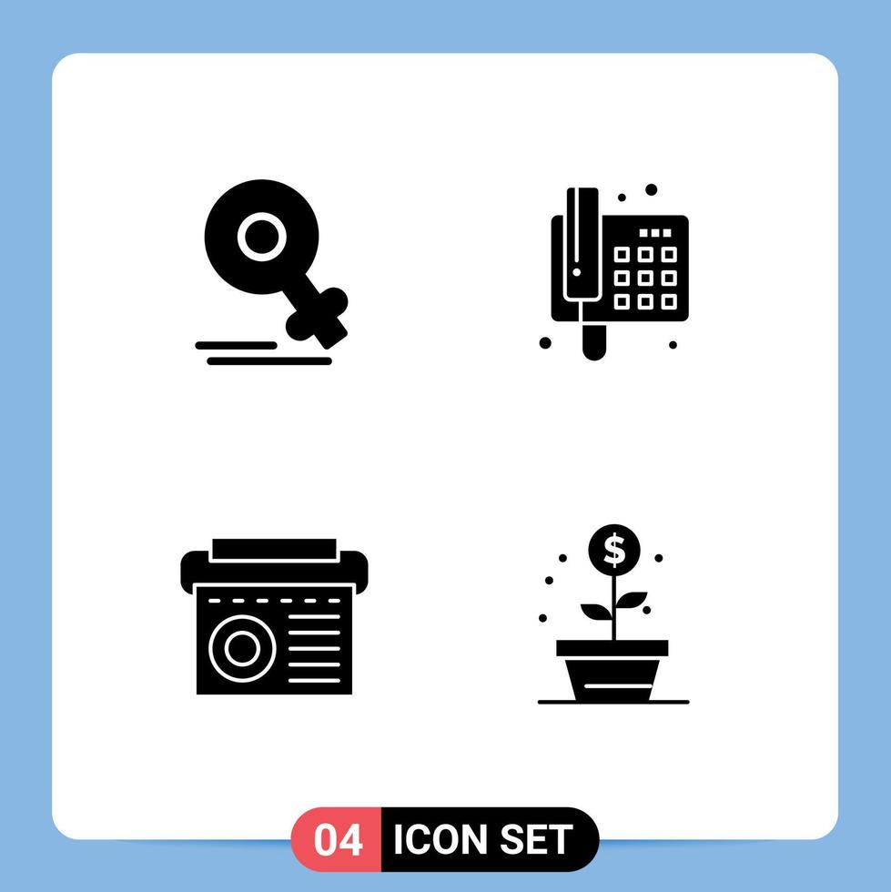 Universal Icon Symbols Group of 4 Modern Solid Glyphs of female equipment mom telephone radio Editable Vector Design Elements