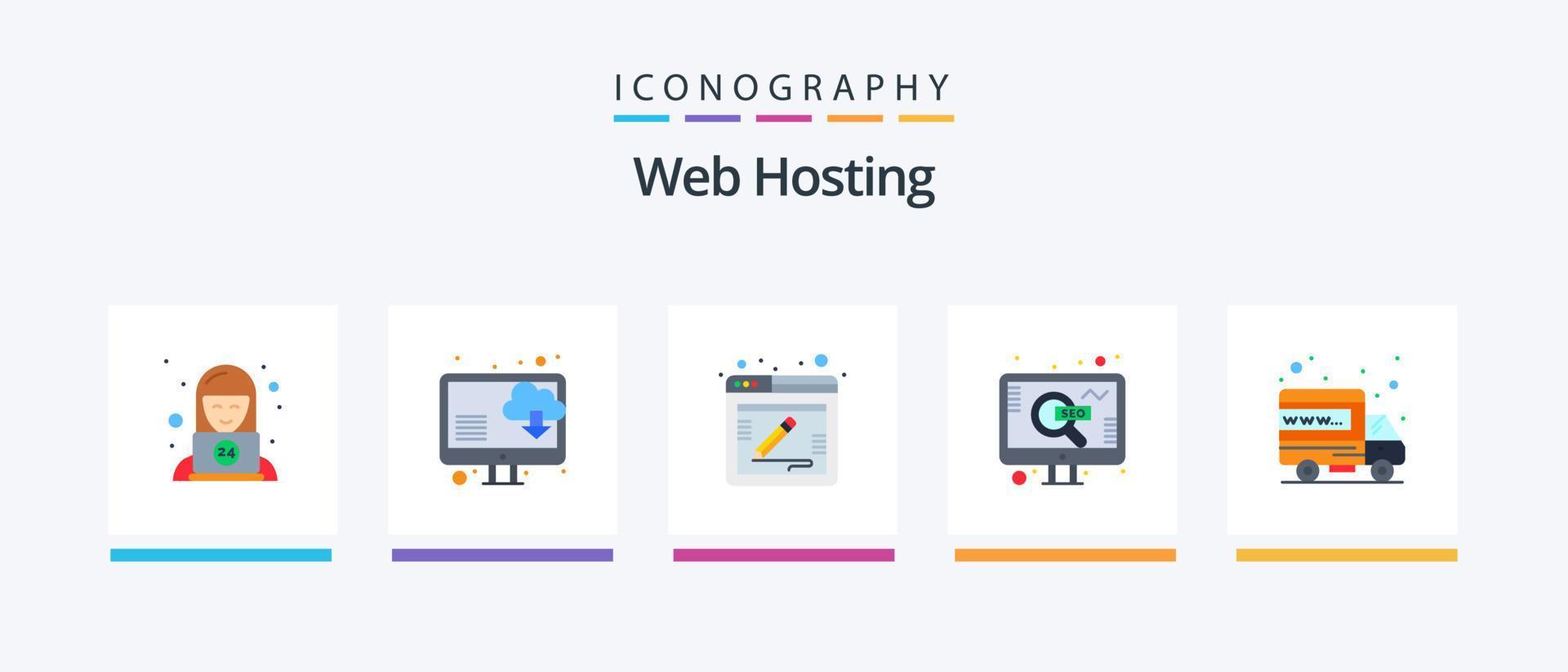 Web Hosting Flat 5 Icon Pack Including web. hosting. comment. search. seo. Creative Icons Design vector