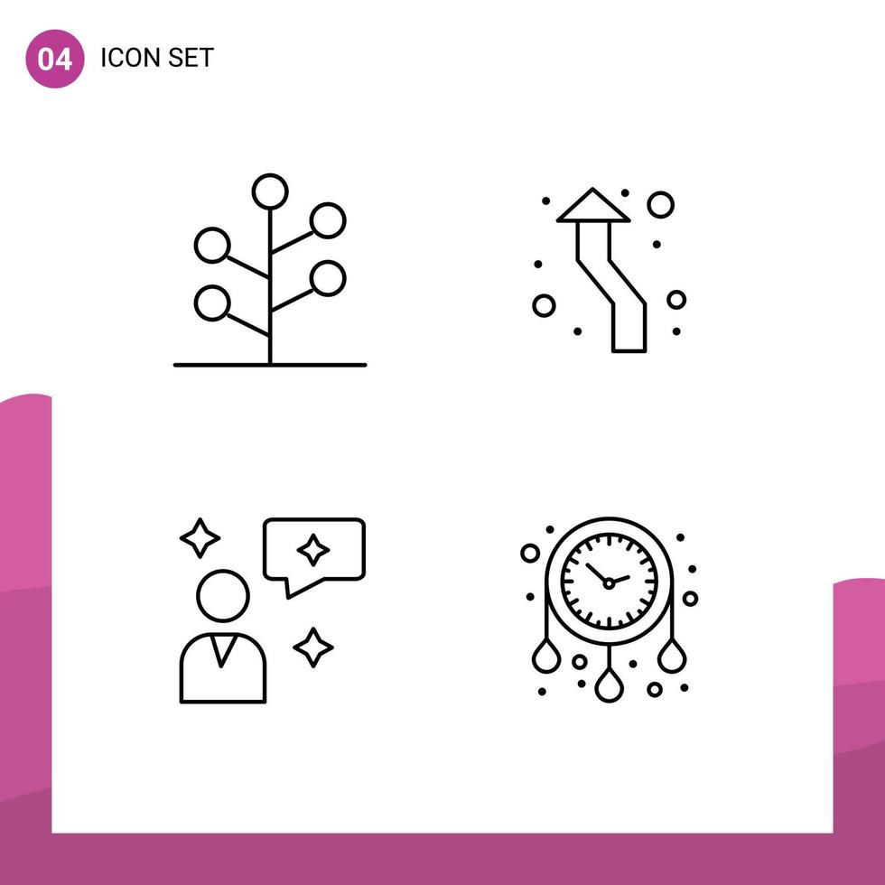 Modern Set of 4 Filledline Flat Colors Pictograph of forest man chat tree up interface Editable Vector Design Elements