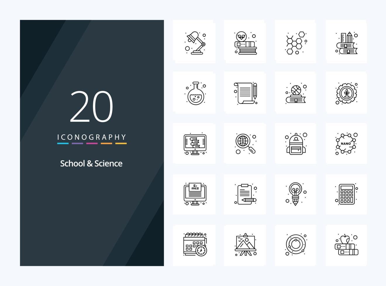 20 School And Science Outline icon for presentation vector