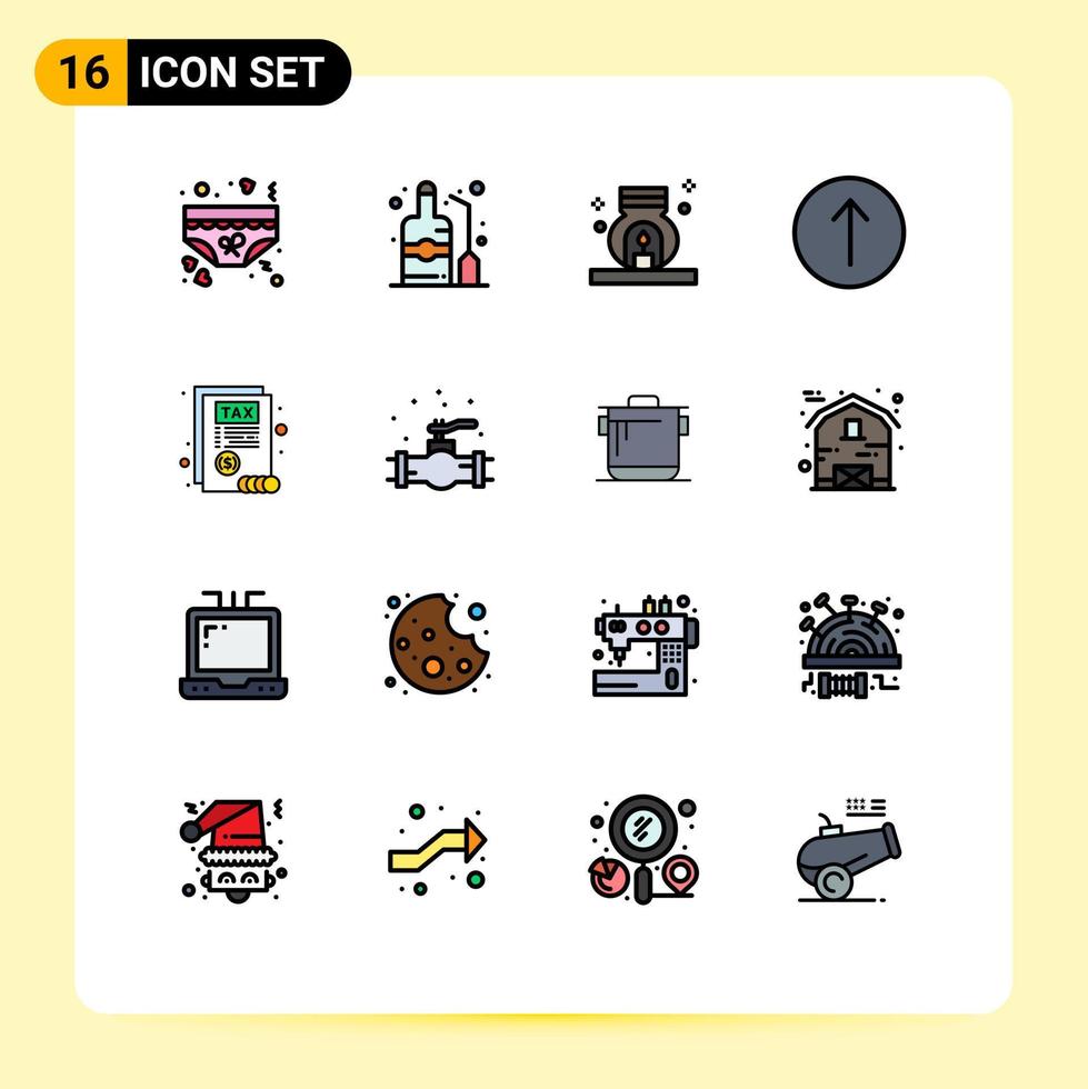 16 Universal Flat Color Filled Line Signs Symbols of report up wine symbols spa Editable Creative Vector Design Elements