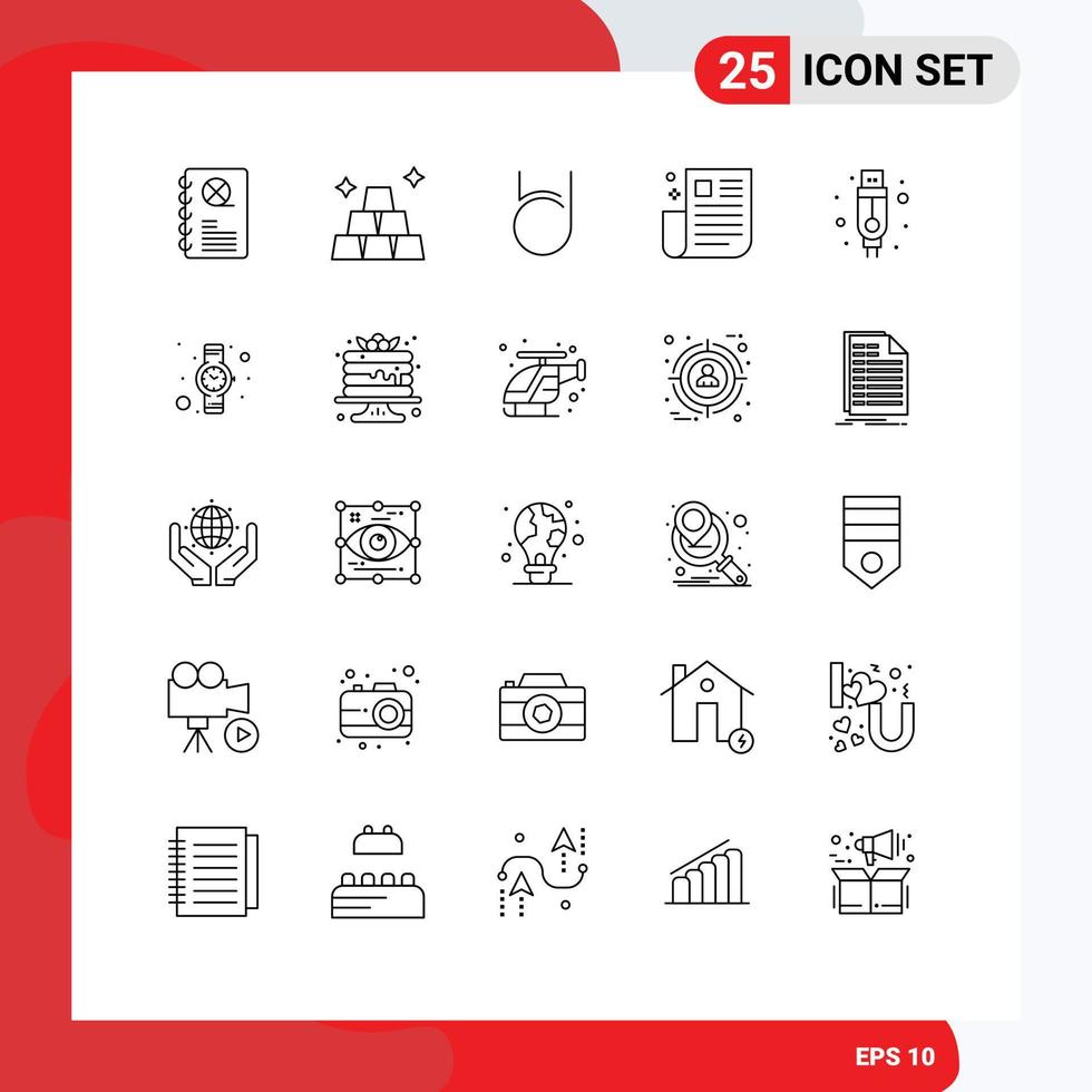Set of 25 Commercial Lines pack for cable ui coin page news Editable Vector Design Elements