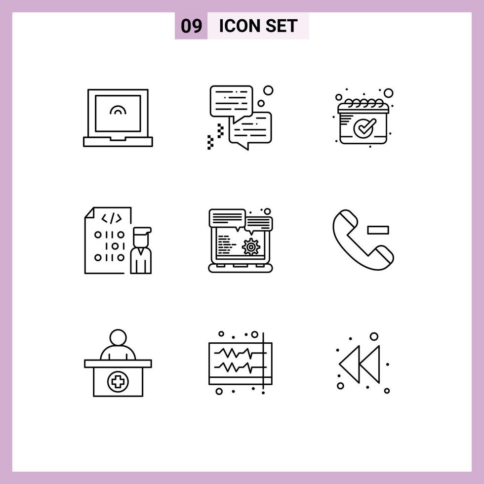 Set of 9 Commercial Outlines pack for option website browser schedule browser programmer Editable Vector Design Elements