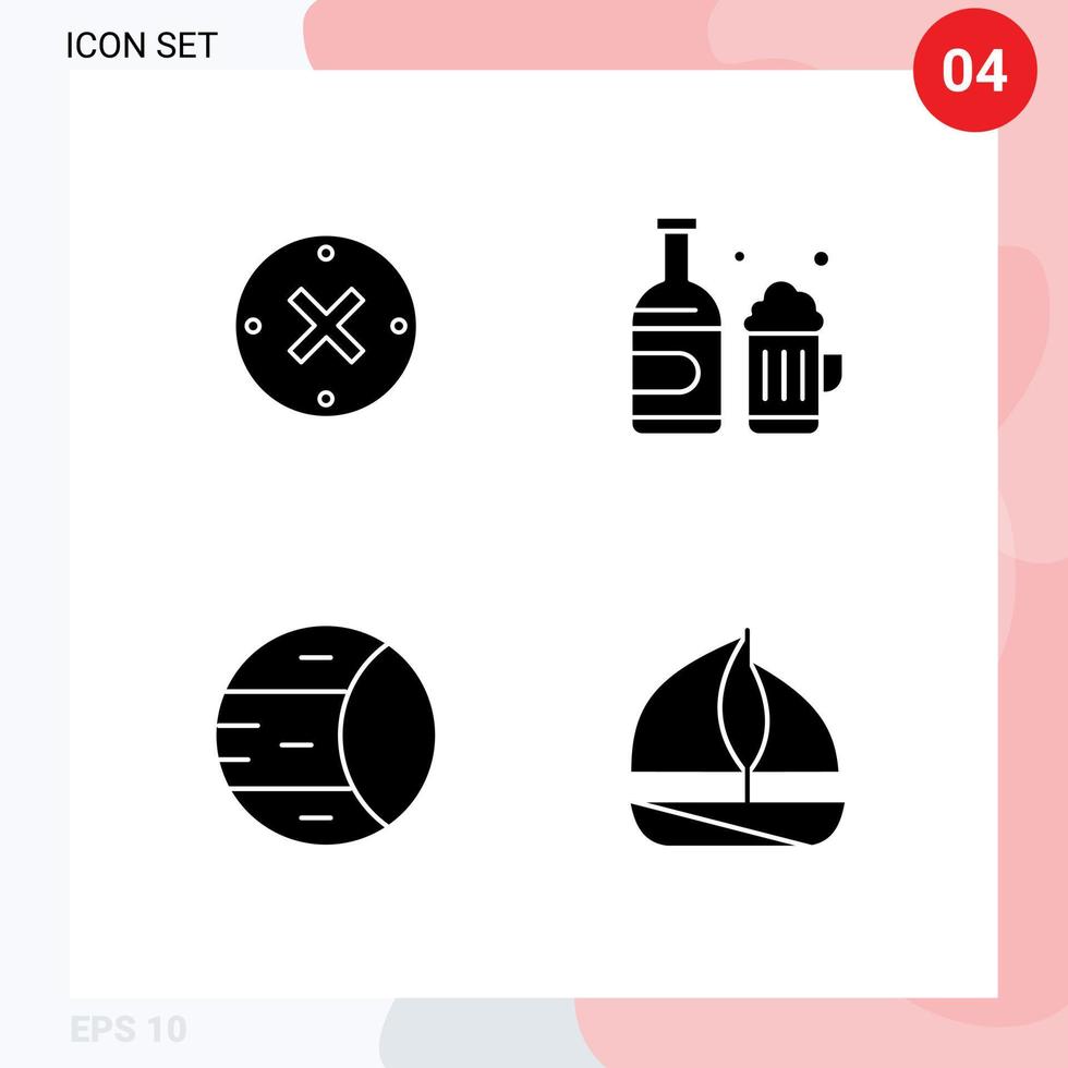 Pack of 4 creative Solid Glyphs of close science cancel cup structure Editable Vector Design Elements