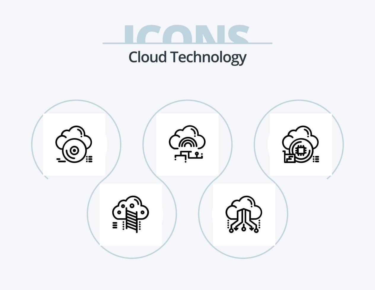Cloud Technology Line Icon Pack 5 Icon Design. cloud. data. data. usb. reach vector