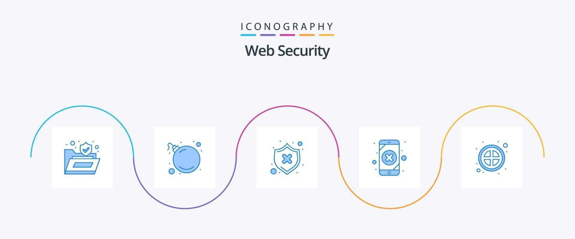 Web Security Blue 5 Icon Pack Including banned. loss. protect. leak. mobile data vector