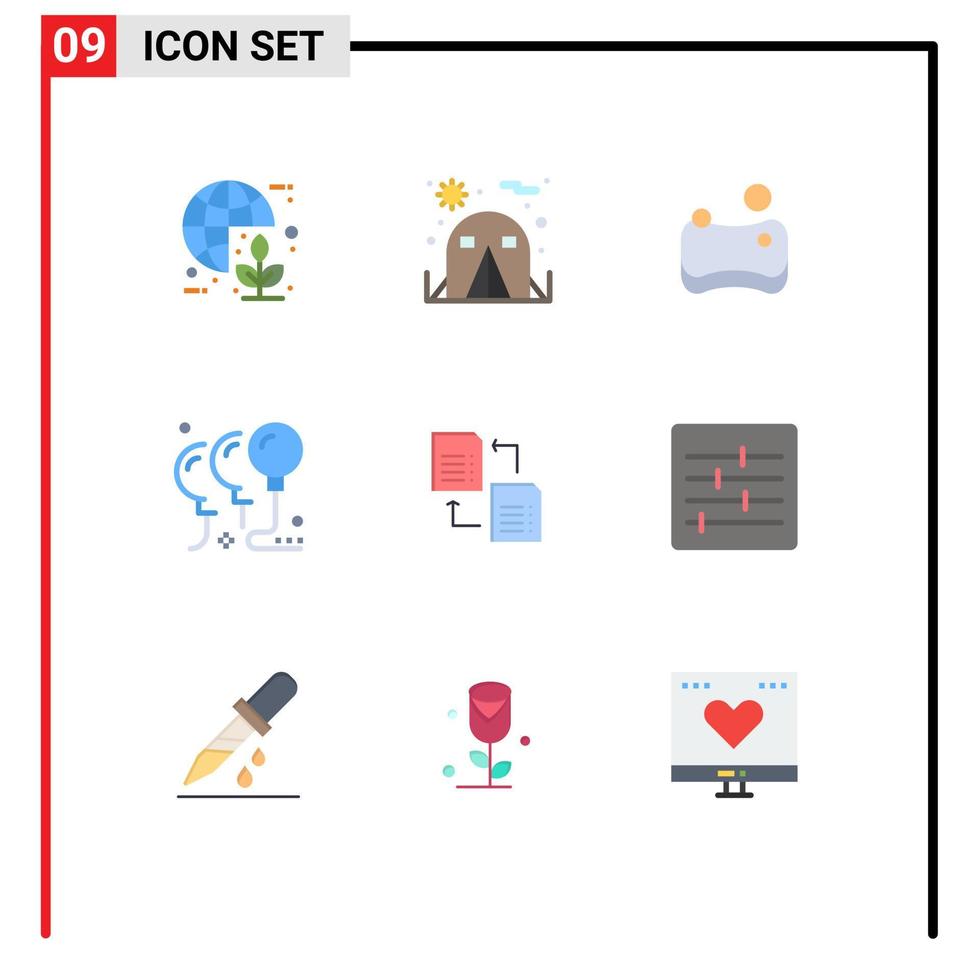 Universal Icon Symbols Group of 9 Modern Flat Colors of share data cleaning party birthday Editable Vector Design Elements