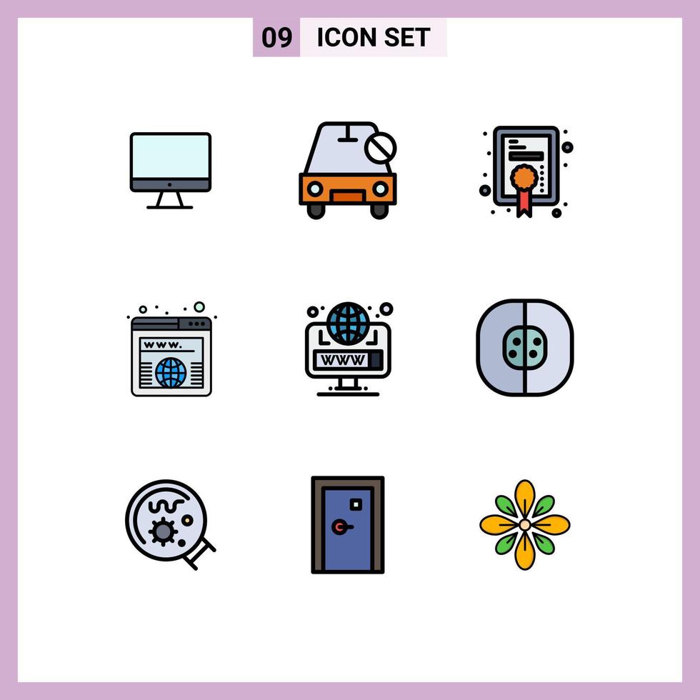 Set of 9 Commercial Filledline Flat Colors pack for browser url slash domain achievement Editable Vector Design Elements