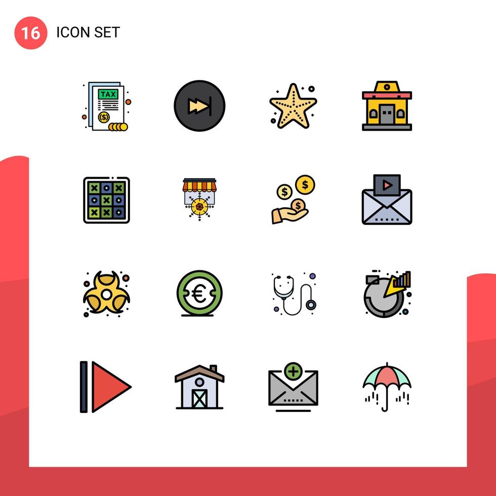 paquete de 16 líneas llenas de colores planos modernos signos y símbolos para medios de impresión web como tic tac mar oficina urbana elementos de diseño de vectores creativos editables