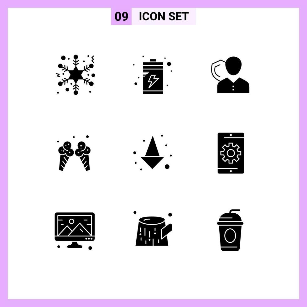 paquete de iconos de vector de stock de 9 signos y símbolos de línea para elementos de diseño de vector editables de escudo de hielo de seguro de crema de flecha