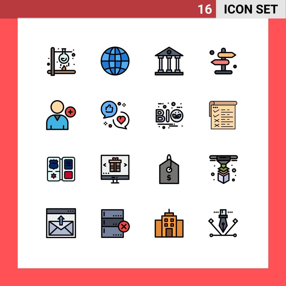 paquete de 16 líneas llenas de colores planos modernos, signos y símbolos para medios de impresión web, como diseño de dirección de carretera, finanzas y elementos de diseño de vectores creativos editables de negocios