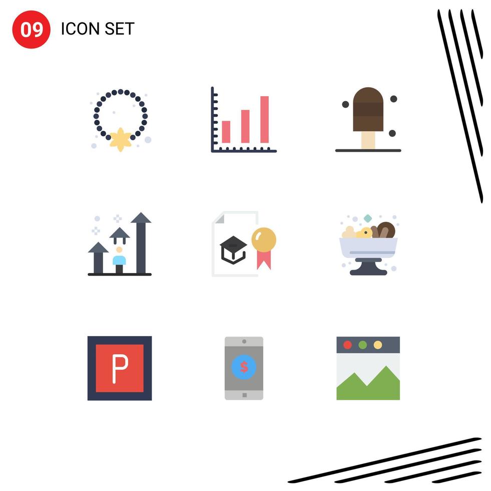 Mobile Interface Flat Color Set of 9 Pictograms of education certificate cream career arrow Editable Vector Design Elements