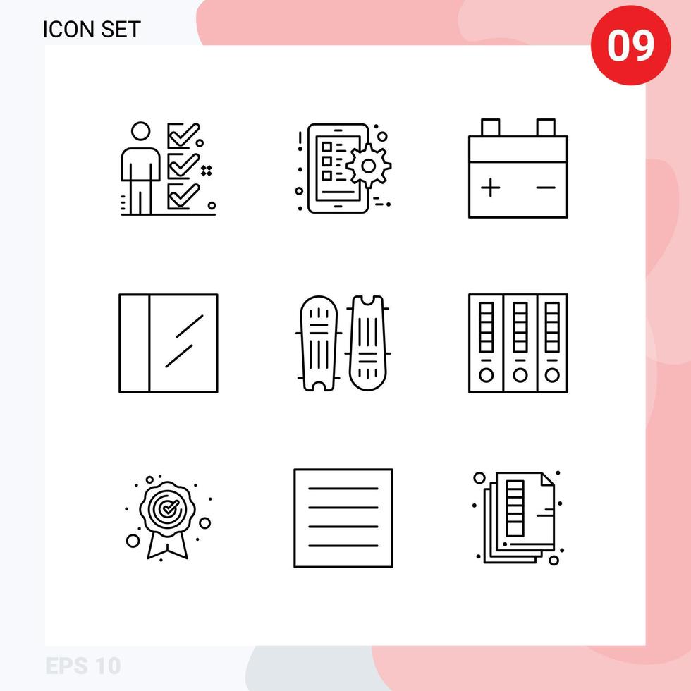 Stock Vector Icon Pack of 9 Line Signs and Symbols for cricket equipment cricket ball smart phone cricket cocaine Editable Vector Design Elements