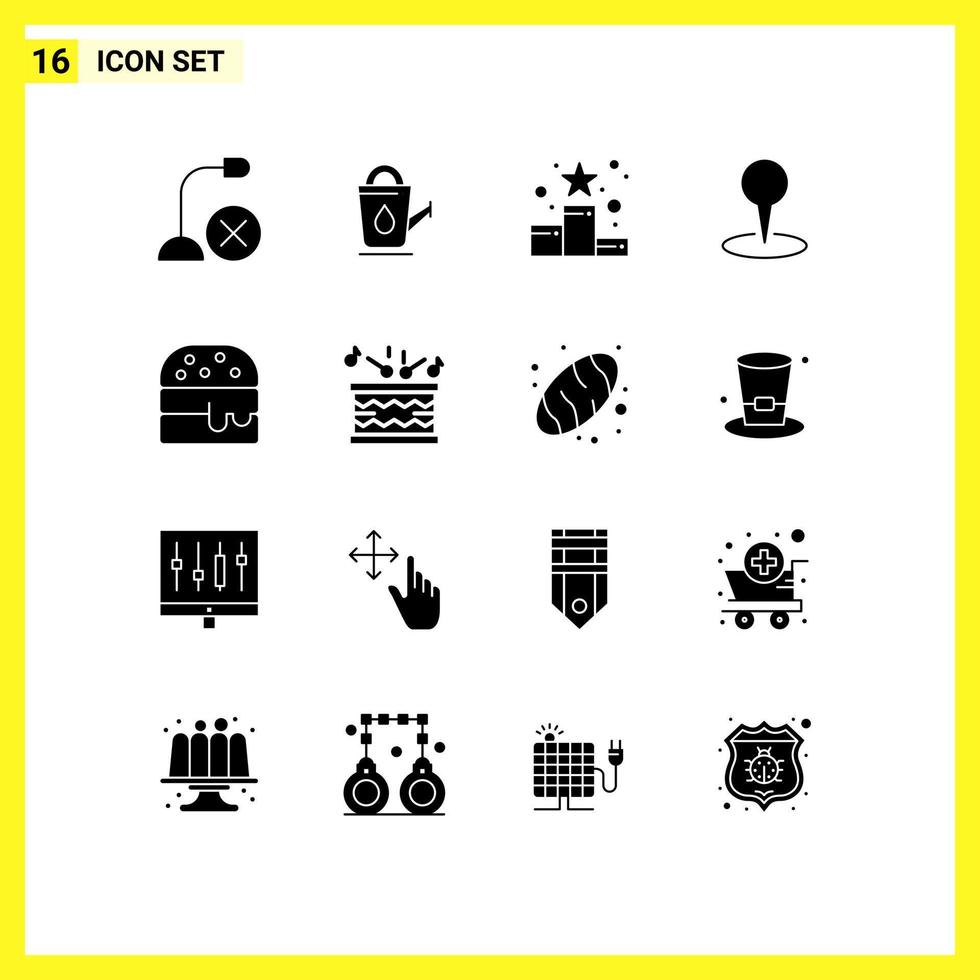 16 Universal Solid Glyph Signs Symbols of pin map water location ranking Editable Vector Design Elements