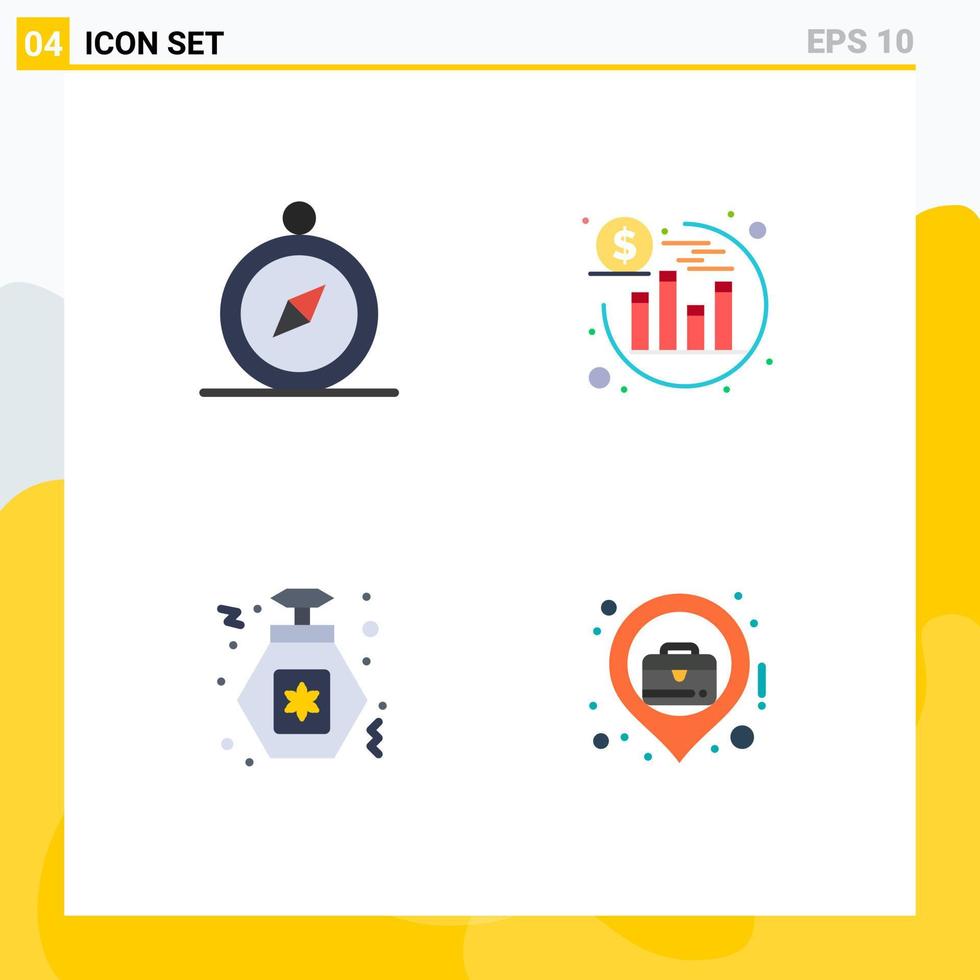 4 Thematic Vector Flat Icons and Editable Symbols of browse city investment perfume map Editable Vector Design Elements