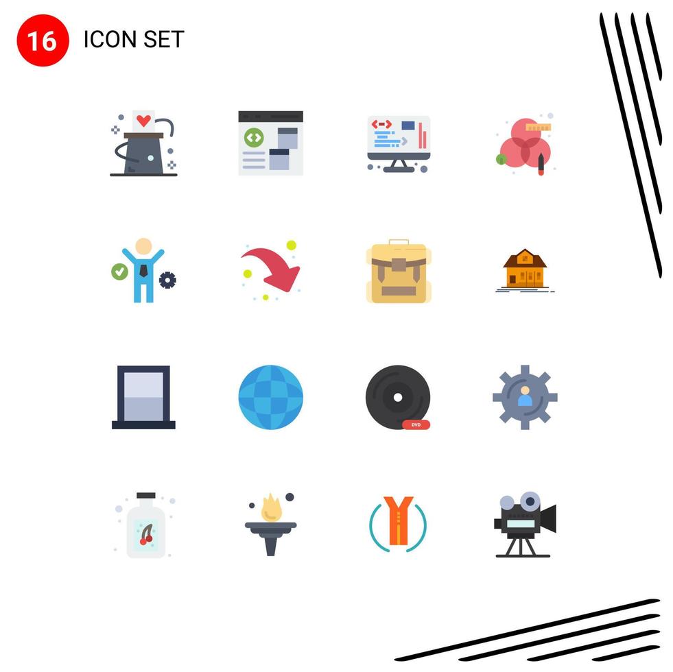 16 Universal Flat Color Signs Symbols of design process develop creative management Editable Pack of Creative Vector Design Elements