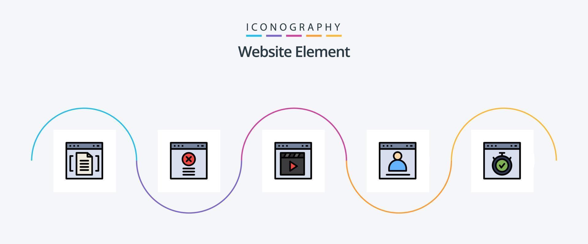 Website Element Line Filled Flat 5 Icon Pack Including profile. login. browser. interface. movie vector