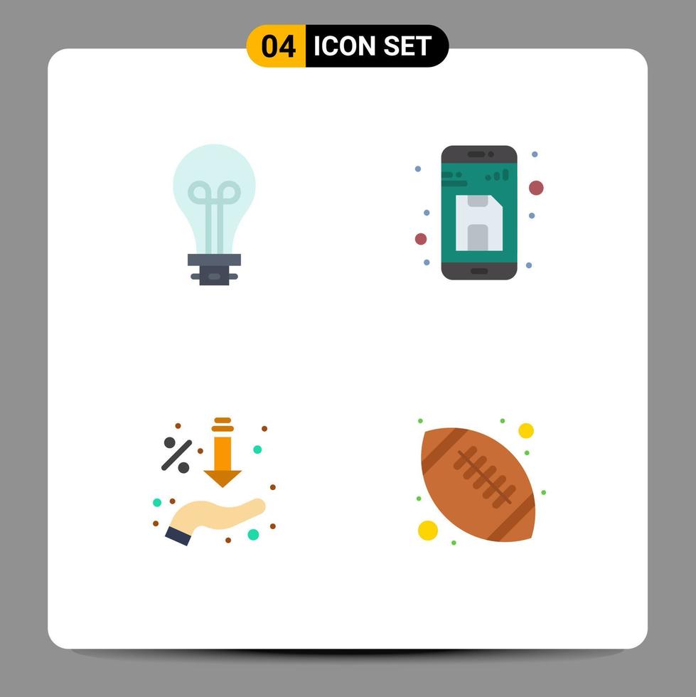 símbolos de iconos universales grupo de 4 iconos planos modernos de flechas de bulbo ventas de archivos de luz elementos de diseño de vectores editables