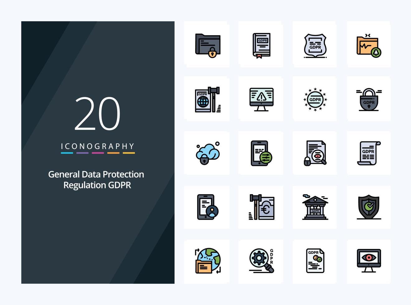 20 Gdpr line Filled icon for presentation vector