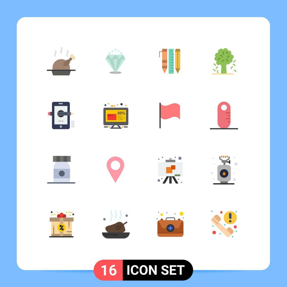 16 Thematic Vector Flat Colors and Editable Symbols of education nature essential tools apple tree tree Editable Pack of Creative Vector Design Elements