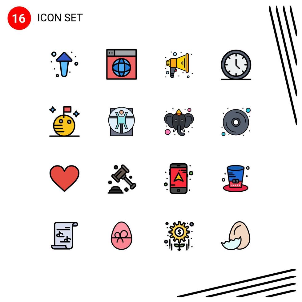 Mobile Interface Flat Color Filled Line Set of 16 Pictograms of moon web world user media Editable Creative Vector Design Elements