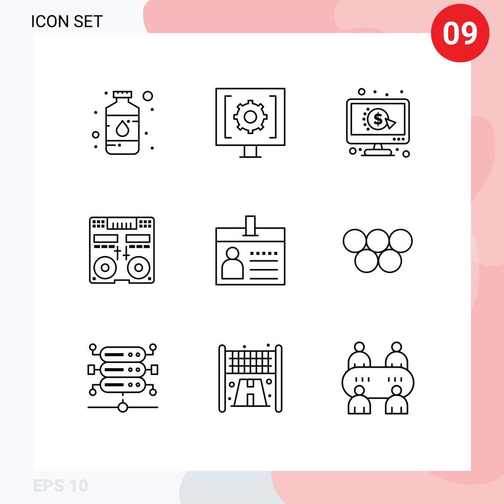 Pack of 9 Modern Outlines Signs and Symbols for Web Print Media such as mixer console service cd per Editable Vector Design Elements