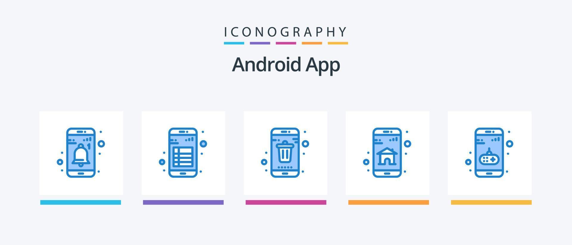 paquete de iconos azul de la aplicación Android 5 que incluye la aplicación móvil. casa. lectura. aplicación móvil. diseño de iconos creativos vector