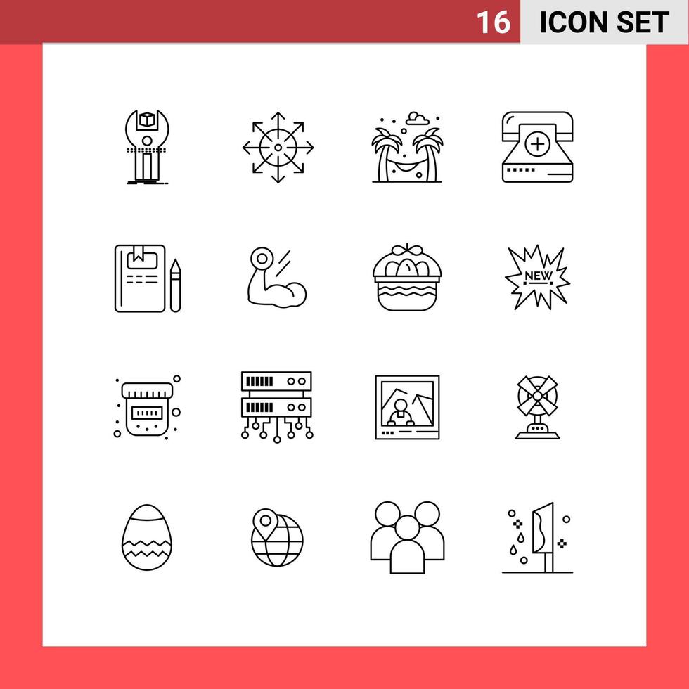 Universal Icon Symbols Group of 16 Modern Outlines of health fitness news disease garden Editable Vector Design Elements