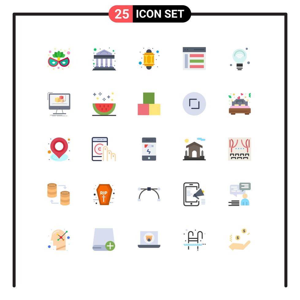 Pack of 25 Modern Flat Colors Signs and Symbols for Web Print Media such as internet of things bulb lantern user left Editable Vector Design Elements