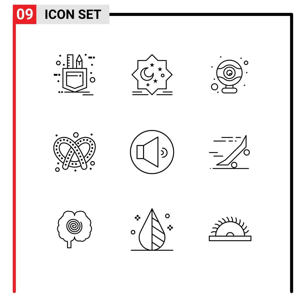 9 Outline concept for Websites Mobile and Apps speaker pretzel new dough bake Editable Vector Design Elements