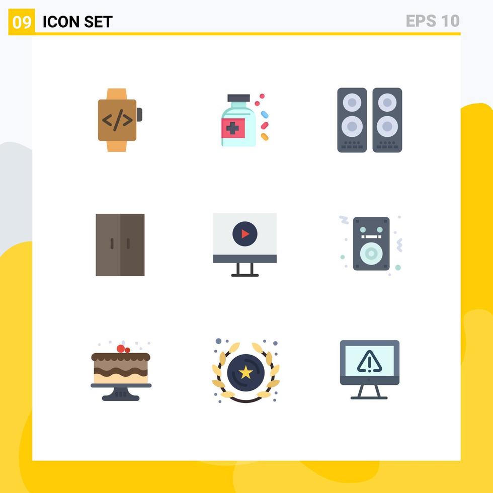 9 Flat Color concept for Websites Mobile and Apps audio player movie display home appliances Editable Vector Design Elements