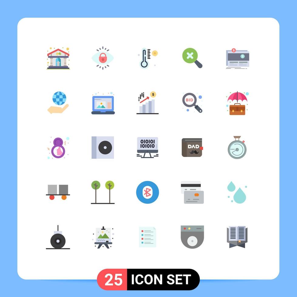 25 Universal Flat Color Signs Symbols of platform funding temperature crowdfunding search Editable Vector Design Elements