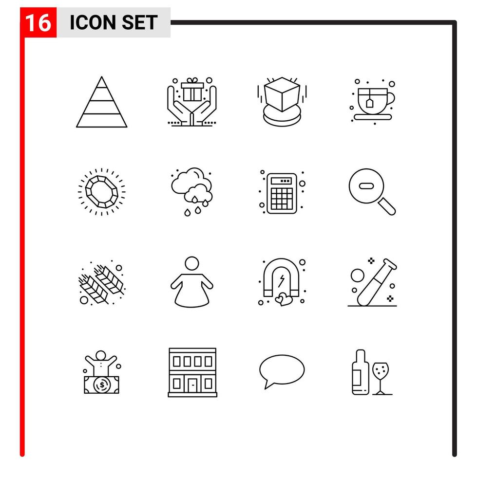 Universal Icon Symbols Group of 16 Modern Outlines of luxury jewelry object jewelry coffee Editable Vector Design Elements