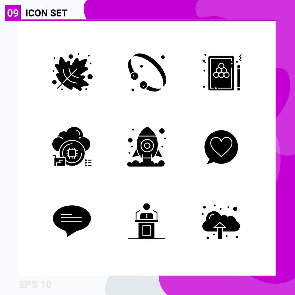 9 User Interface Solid Glyph Pack of modern Signs and Symbols of cosmos chip snooker processor game Editable Vector Design Elements