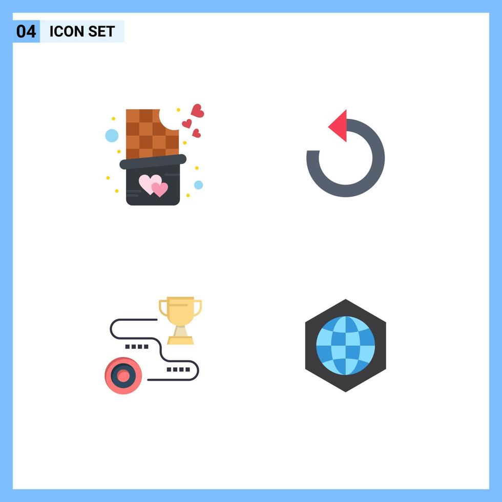 conjunto de 4 iconos planos vectoriales en la cuadrícula para el éxito de la mordida de la barra de chocolate actualizar repetir ganar elementos de diseño vectorial editables vector