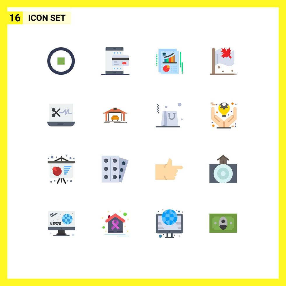 Pictogram Set of 16 Simple Flat Colors of audio editing software sign chart leaf flag Editable Pack of Creative Vector Design Elements