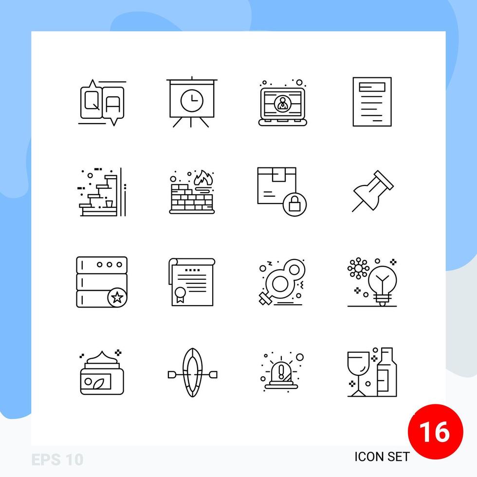 Group of 16 Modern Outlines Set for stage steps employee study book Editable Vector Design Elements