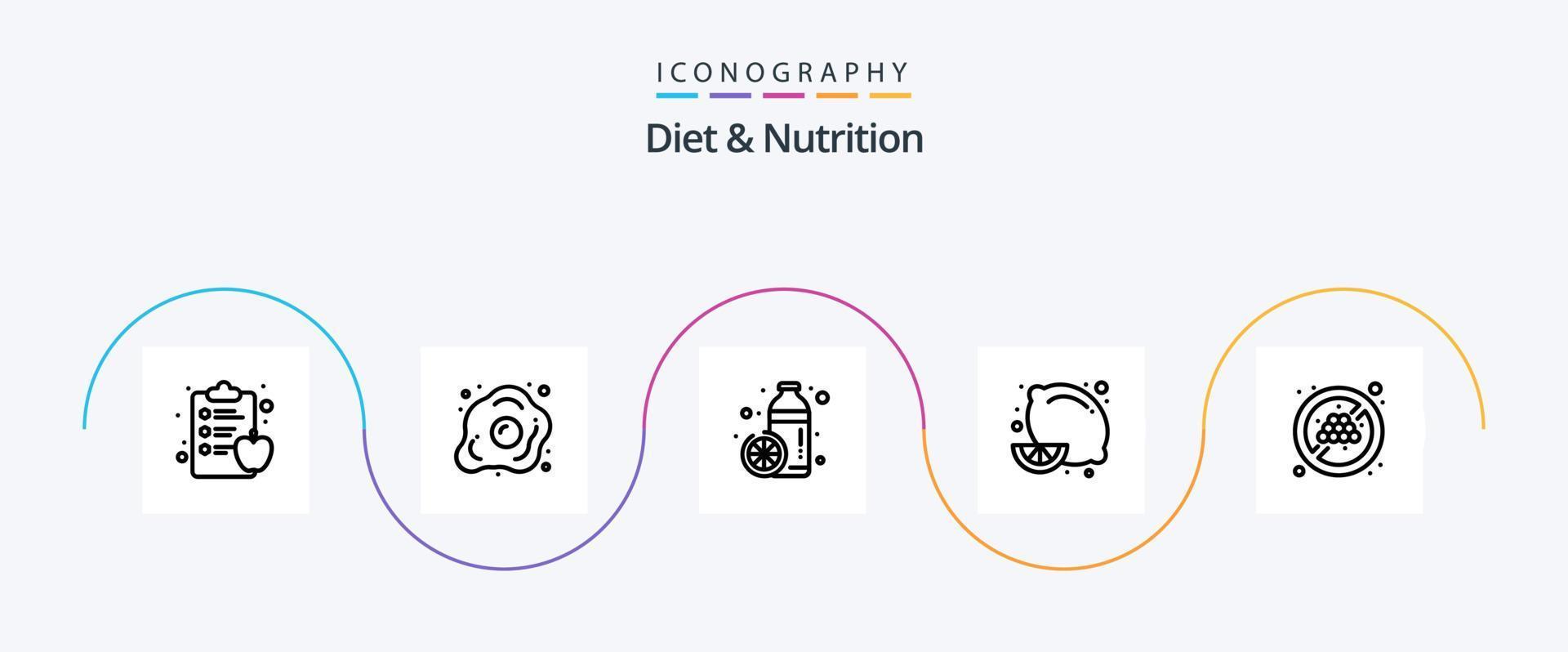 Diet And Nutrition Line 5 Icon Pack Including no diet. lemon. bottle. diet food. orange vector